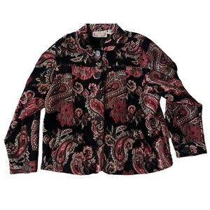 Life Style Women’s Black Red Tapestry Boho Paisley Long Sleeve Jacket Size XL